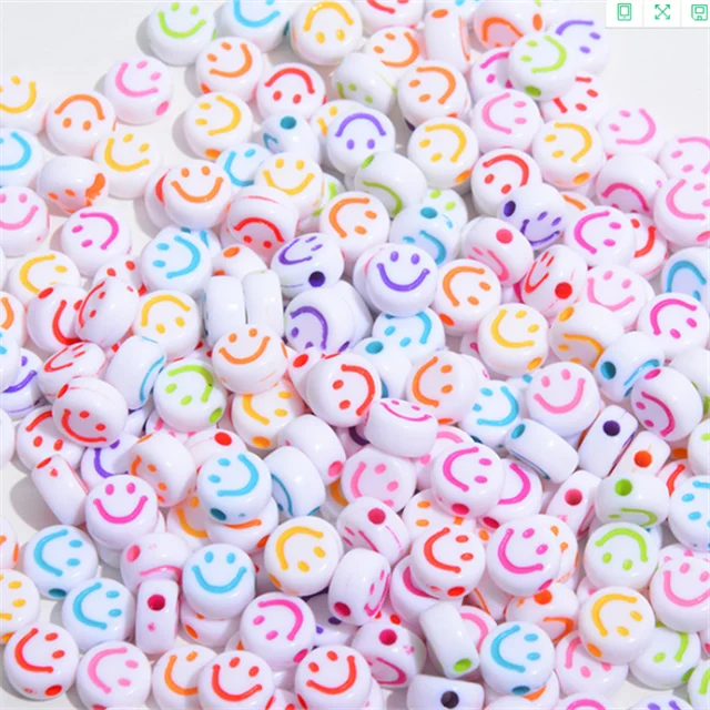 100pcs 4*7mm  acrylic smiling face perforated bead DIY hand jewelry accessories Children channeling beads materials