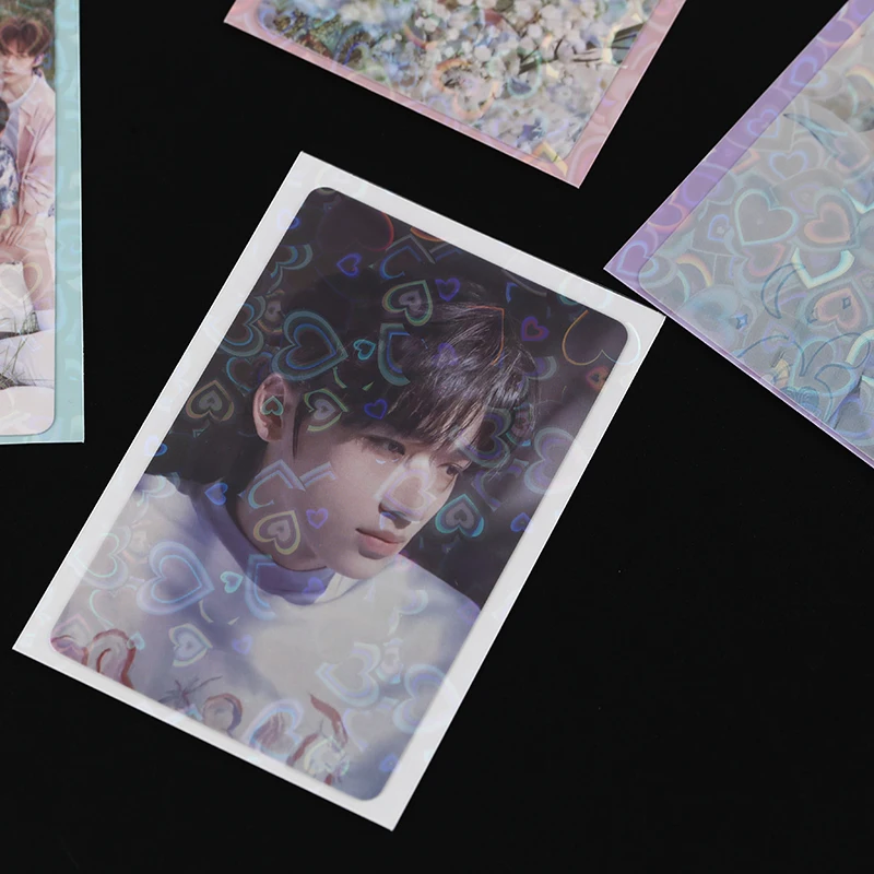 Customized Wholesalers KPOP Photo Card Sleeves New Release Japanese Heart Hologram 1 Sides 1500pcs  Pattern Stylish PP Material