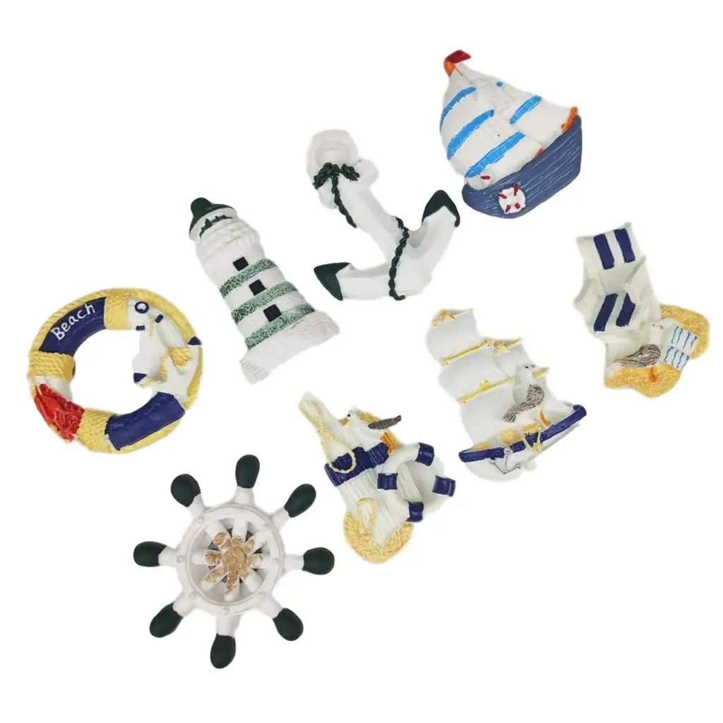 Custom Resin Crafts 3D Fridge Magnets Travel Souvenirs Ocean Style beach pigeon lighthouse Boat ship Anchors Fish Fridge Magnets
