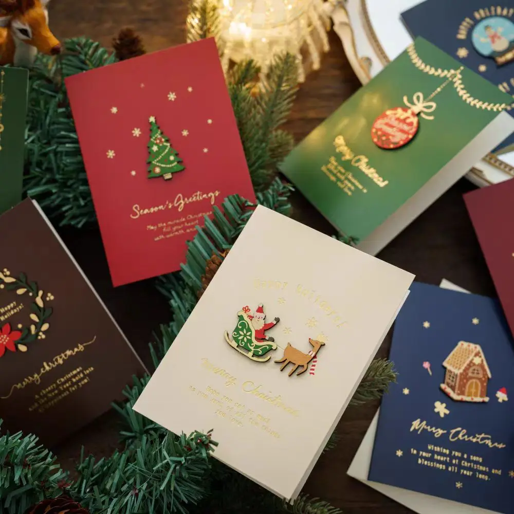 Luxury new year christmas oil painting style gift greeting card party invitation thank you cards with envelopes set