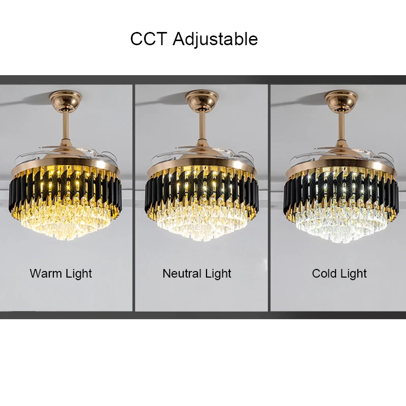 Hot sale 42 inch Acrylic Retractable Blades Ceiling Fan with Crystal Chandelier for Home Decoration