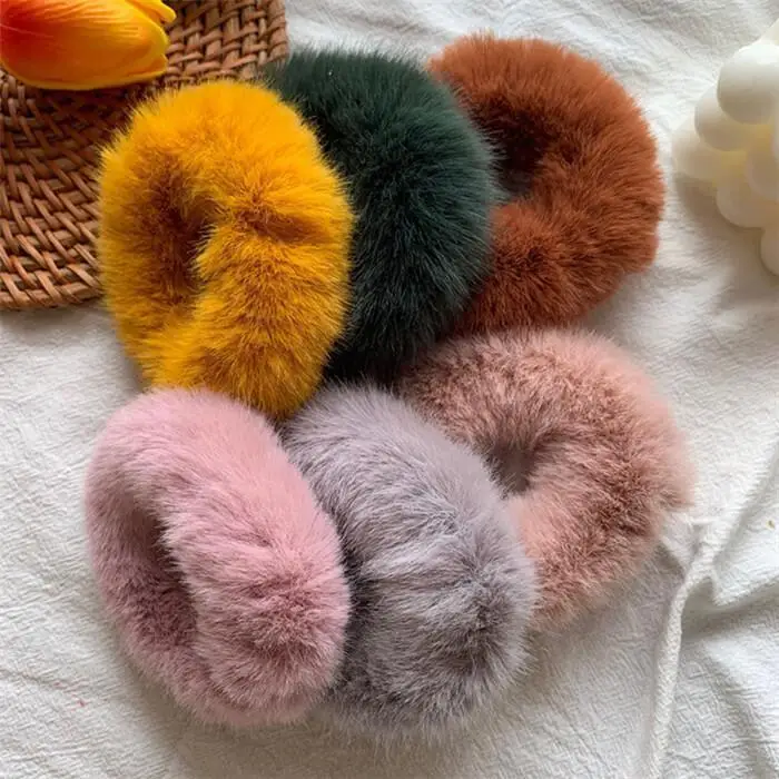 faux fur candy color hair rope women and girl circle simple wind rubber band