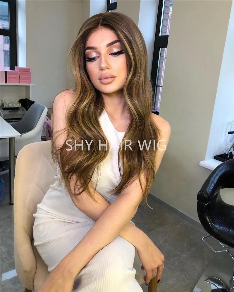 Perruque Sans Colle Glueless Blonde Human Hair Wigs Body Golden Light Brown With Blonde Highlight For European Women