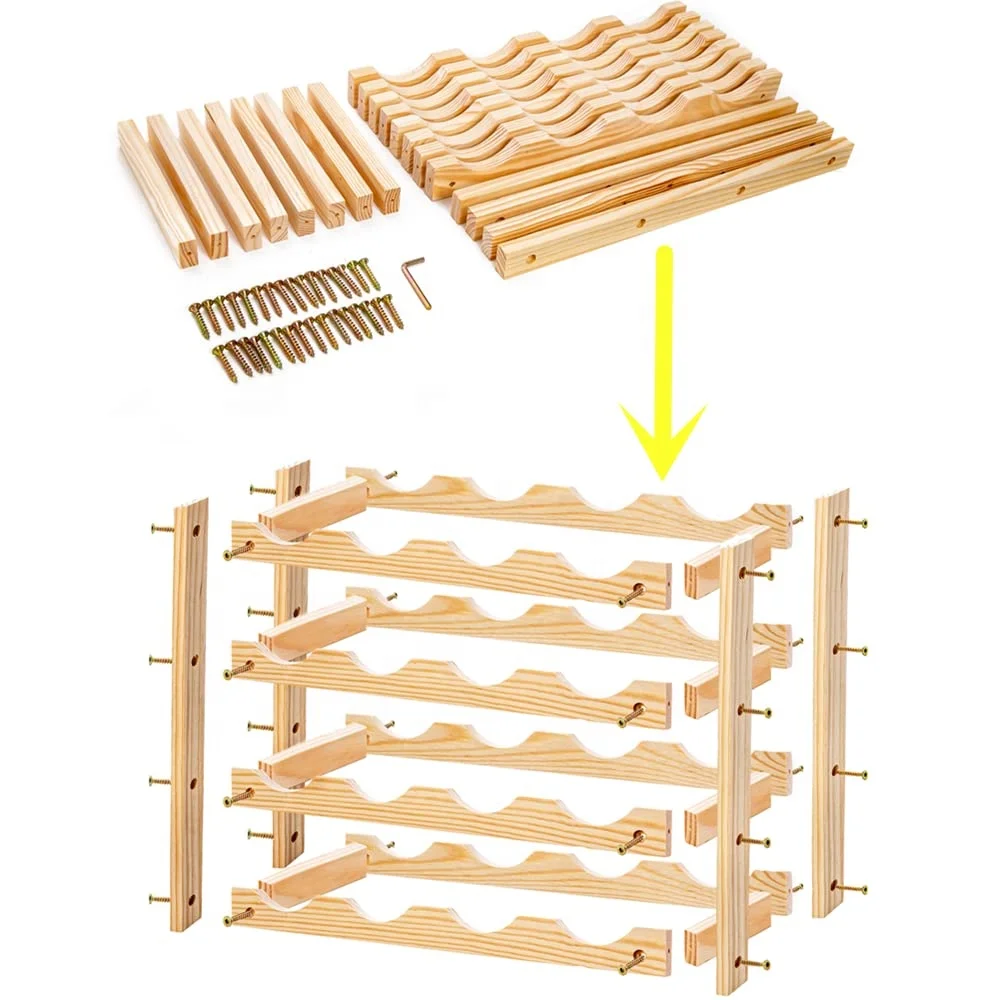 Customized wholesale high quality durable wine cabinet countertop self-standing bottle rack pine wooden wine rack
