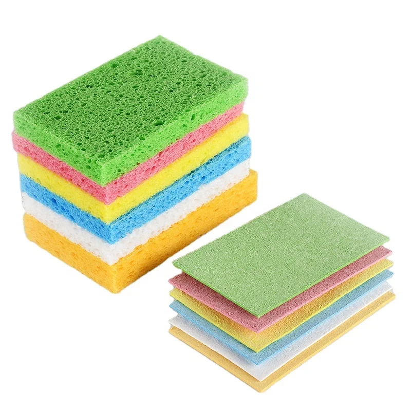 100% Natural Wooden Fiber Sponge Rectangle Compressed Cellulose Cleaning Sponge For Kitchen