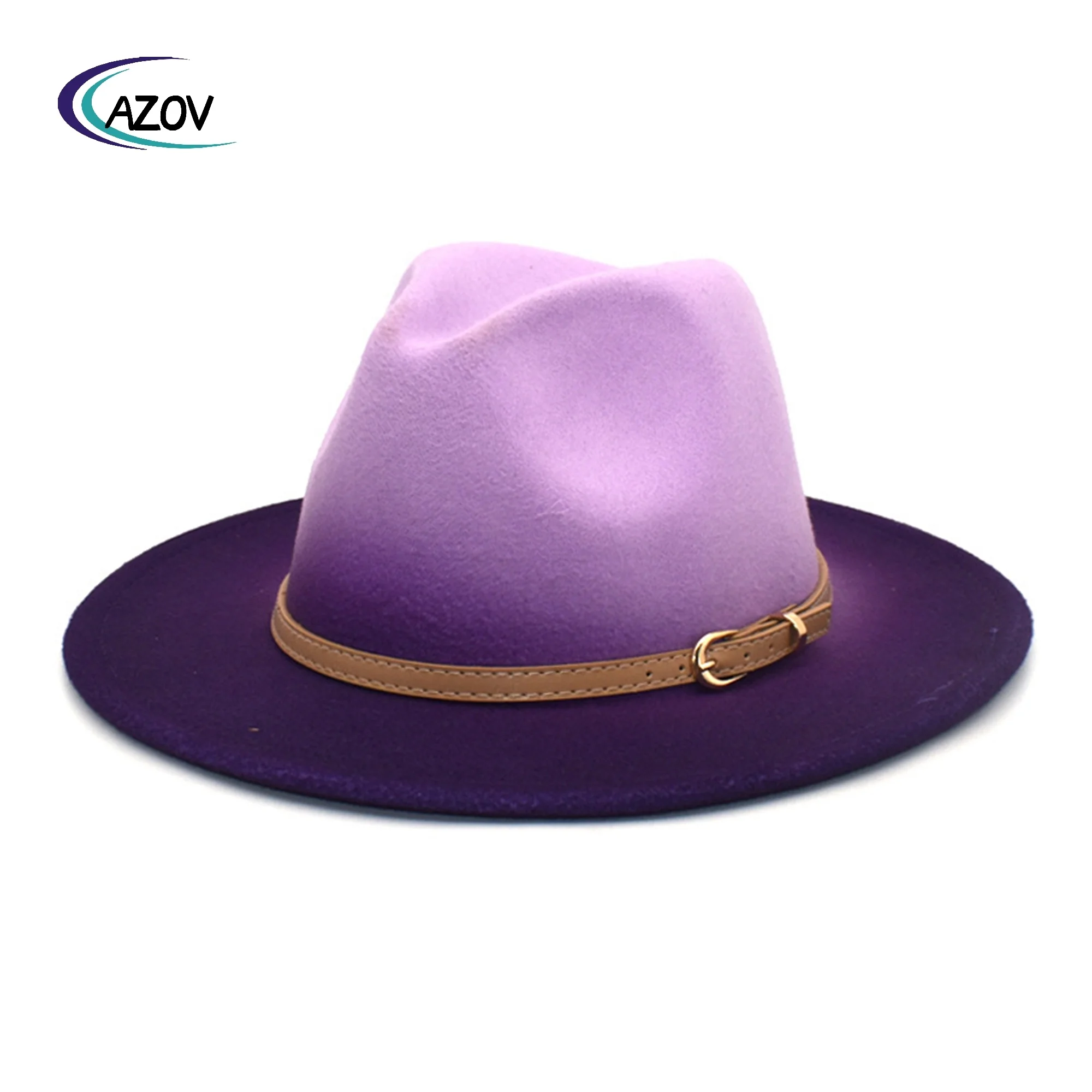 Belt Buckle Big Brim Fur Felt Hat Female Gradient Color British Vintage Top Hat Autumn Winter Assorted Colors Woolen Fedora Hat
