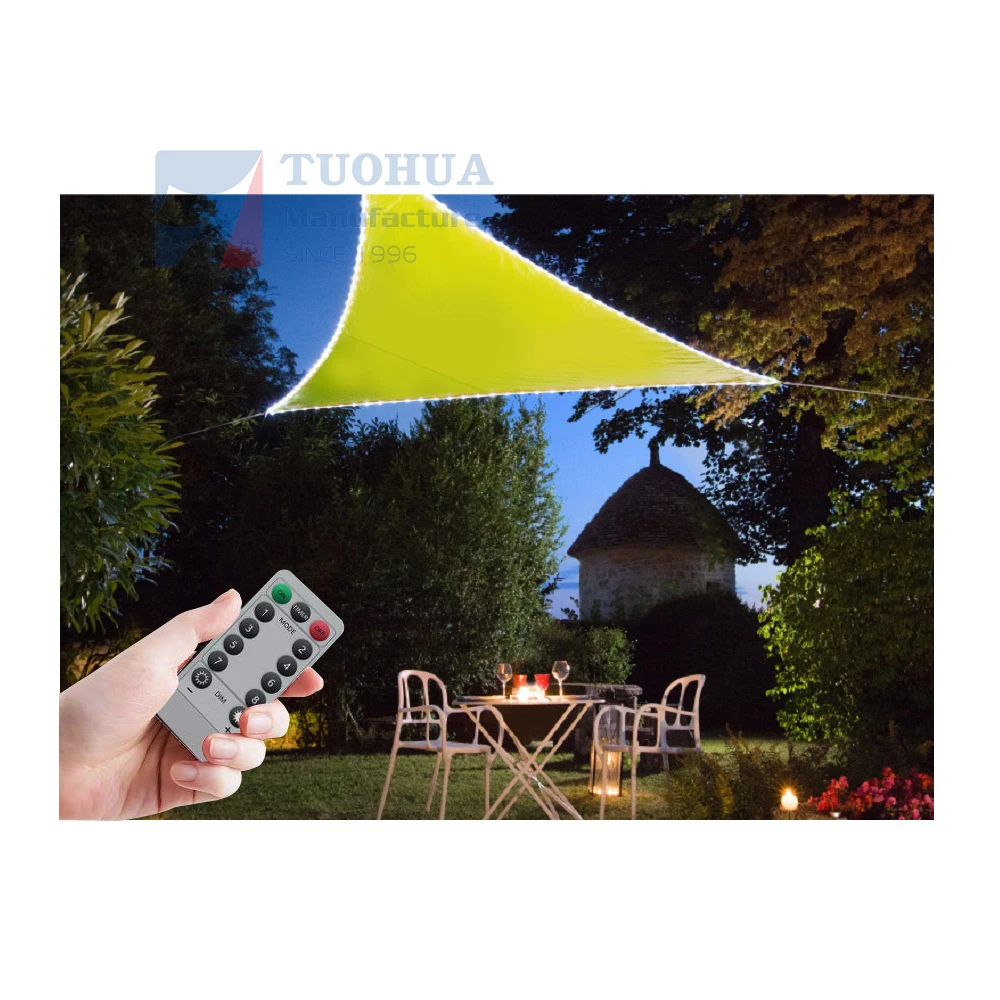 Solar LED Lights Triangle Outdoor Awning Shade Cover UV Block Backyard Garden Sun Shade Sail