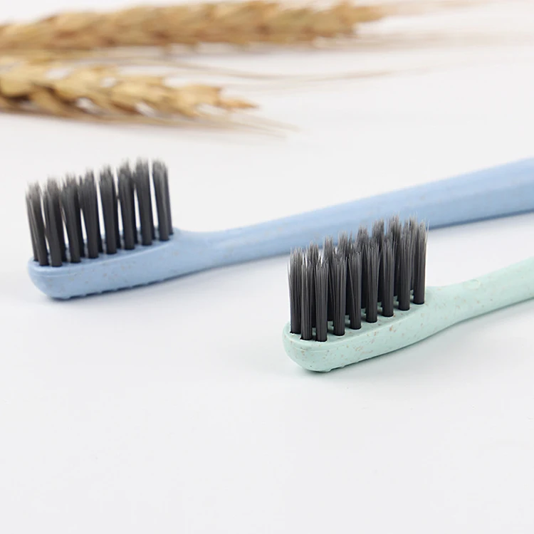 OEM Retail Customized Logo Cheap Home Adult Travel Recycled Plastic Wheat Straw Tooth Brush Toothbrush With Charc