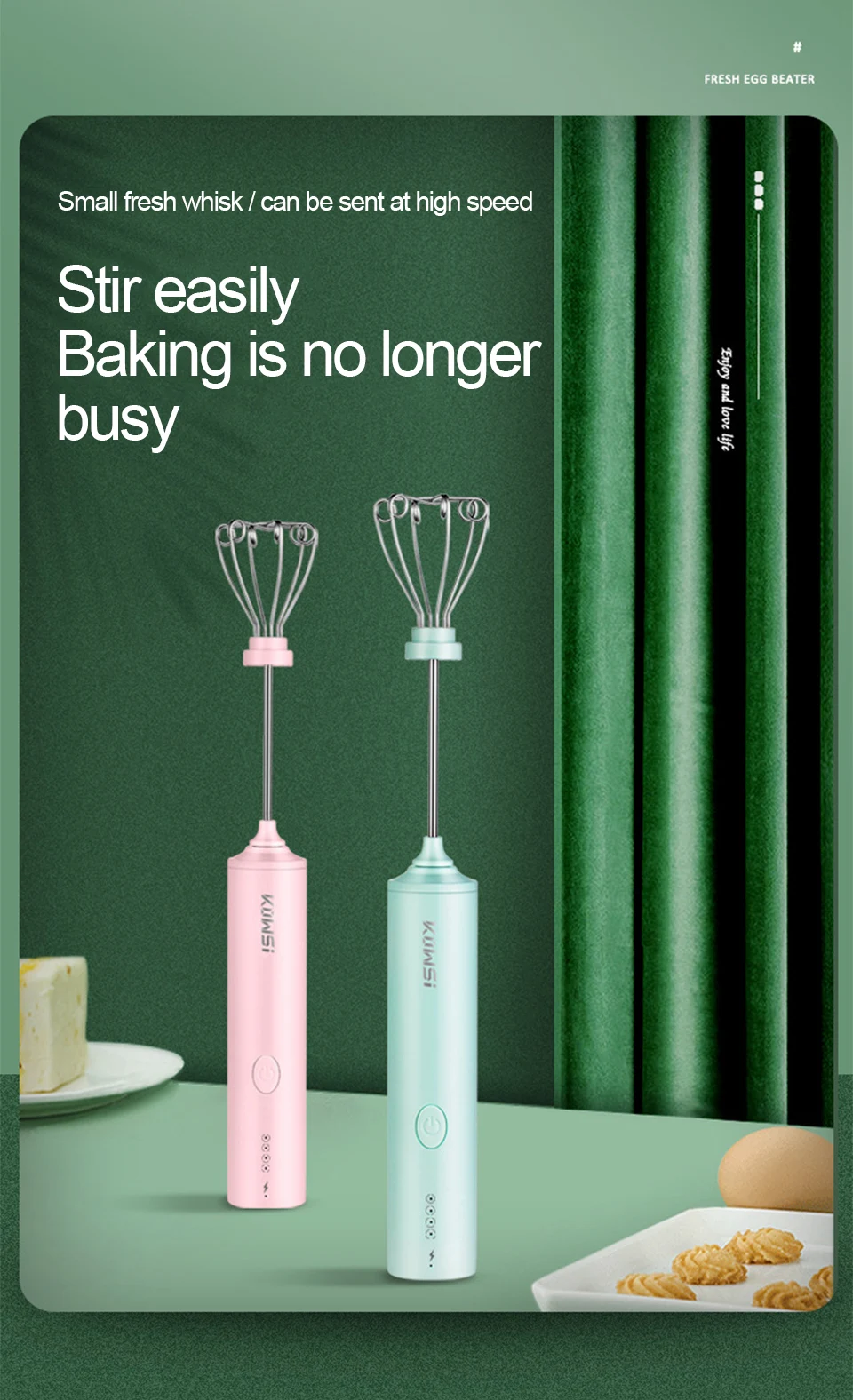 USB Charging Egg Beater Electric Coffee Mixer Household Milk Shaker Maker Frother Foamer Handheld 4-Speed Adjustable