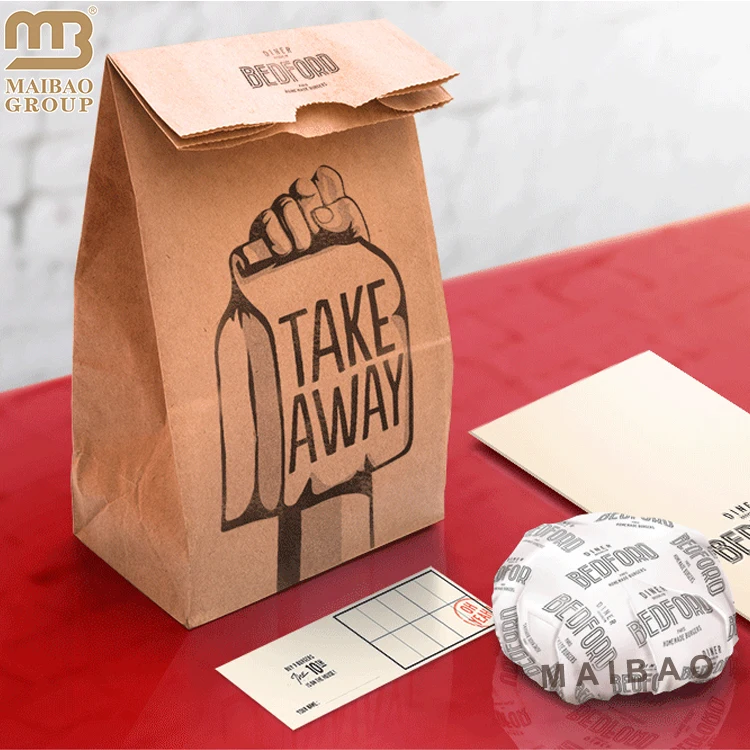 Custom 110 Gsm Brown Kraft Paper Bags Grease Oil Proof Burgers Bread Donuts Food Takeout Bags Sandwich Takeaway Packaging Bag