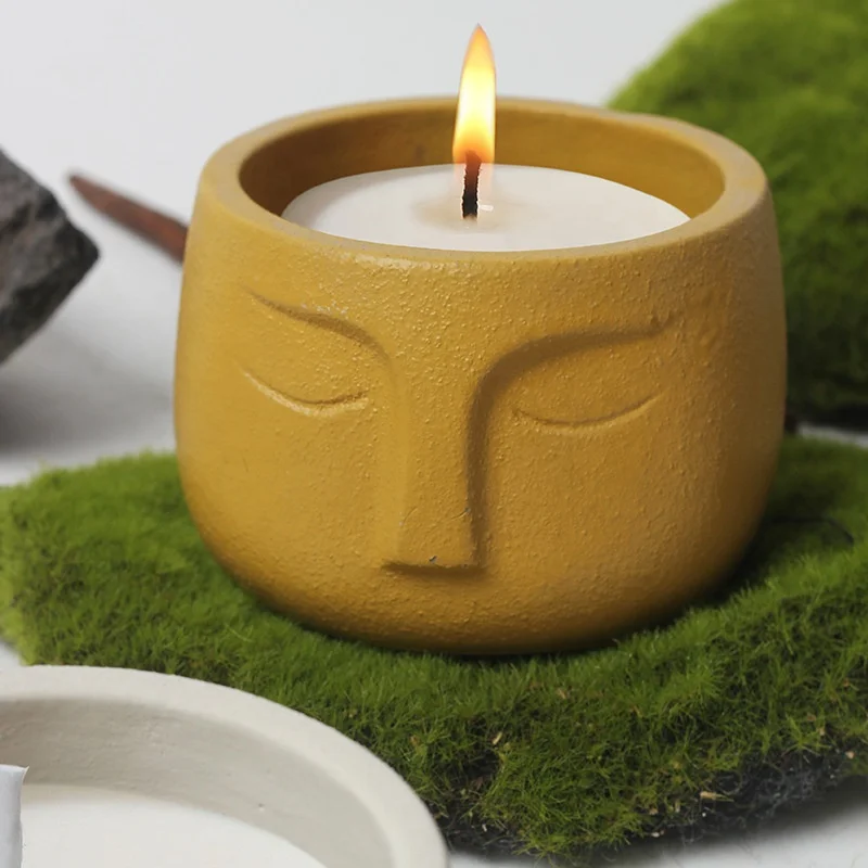 wholesale cement soy other private label matte ceramic face candle holders lanterns unique  stand candle jars