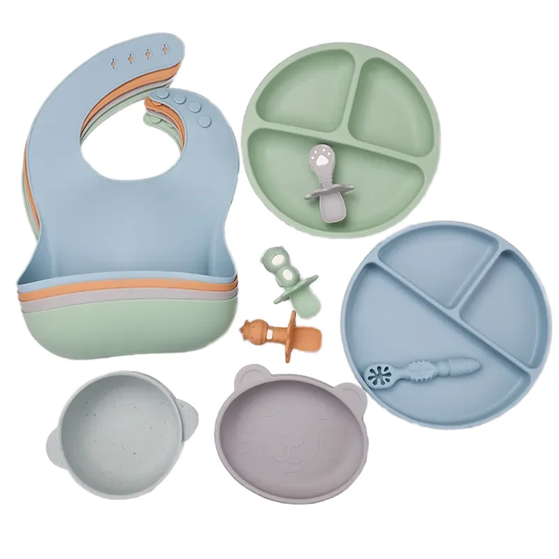Wholesale OEM/ODM Food Grade Silicone Baby Weaning Set BPA-Free Snack Bowl with Suction Plate and Spoon Cup Shape