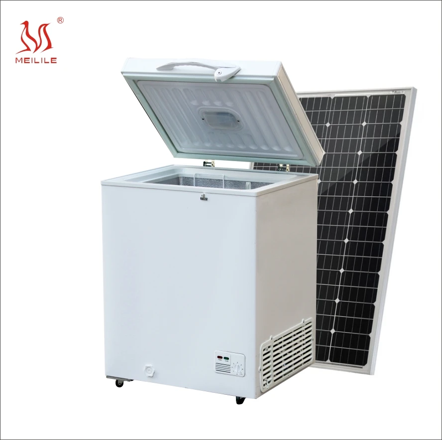 Meilile 12VDC 24VDC solar freezer 105L system with adapter 100L DC Chest freezer with solar power system solar refrigerator