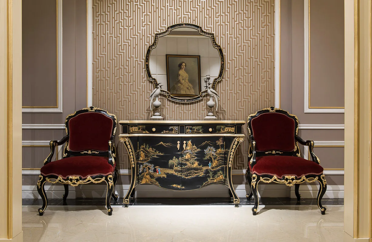 French Style Console Tables for Living Room Furniture with painting from Solid Wood Luxury Carving Handmade console cabinet