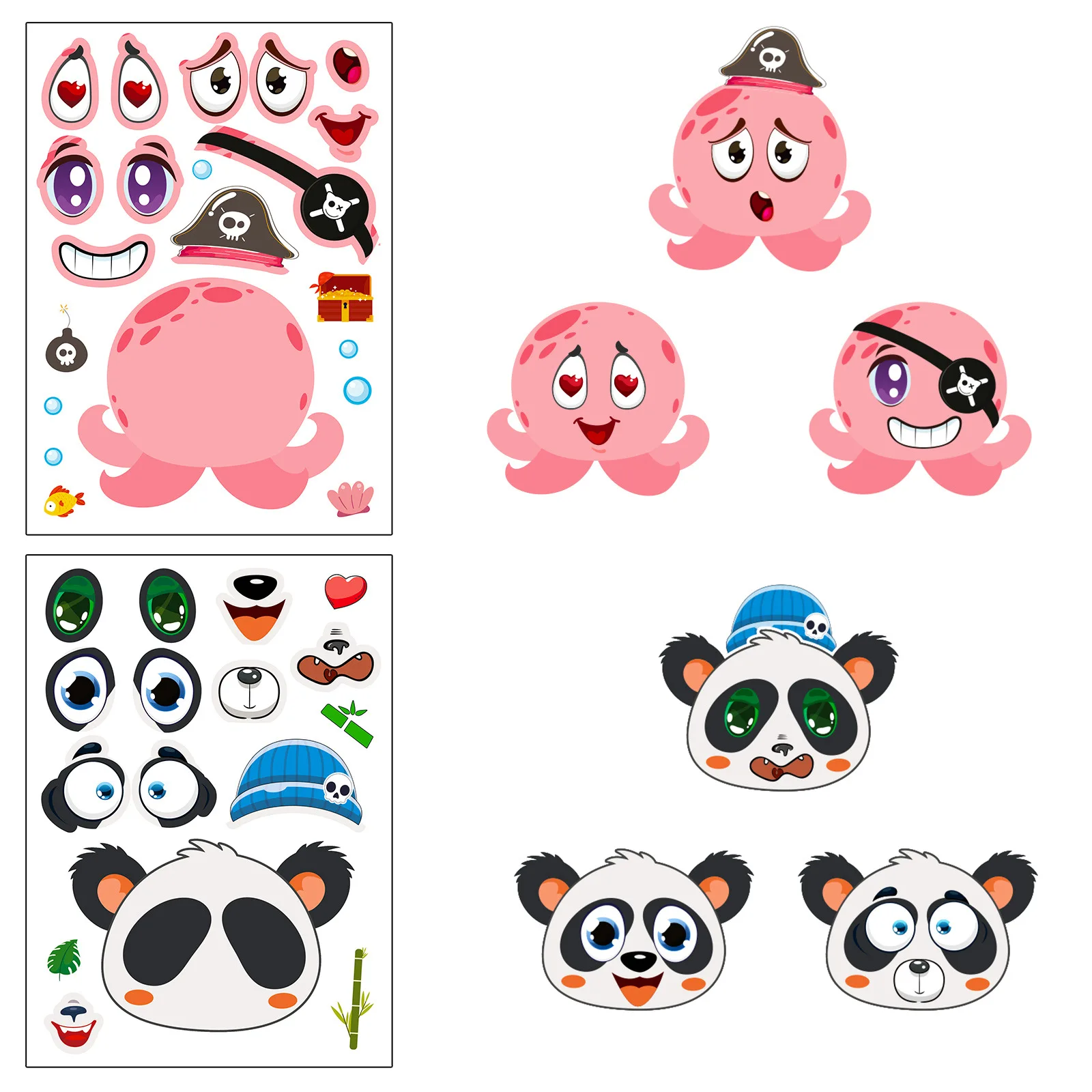 6 sheets/pack small animal stickers for children educational creative puzzle face-changing stickers