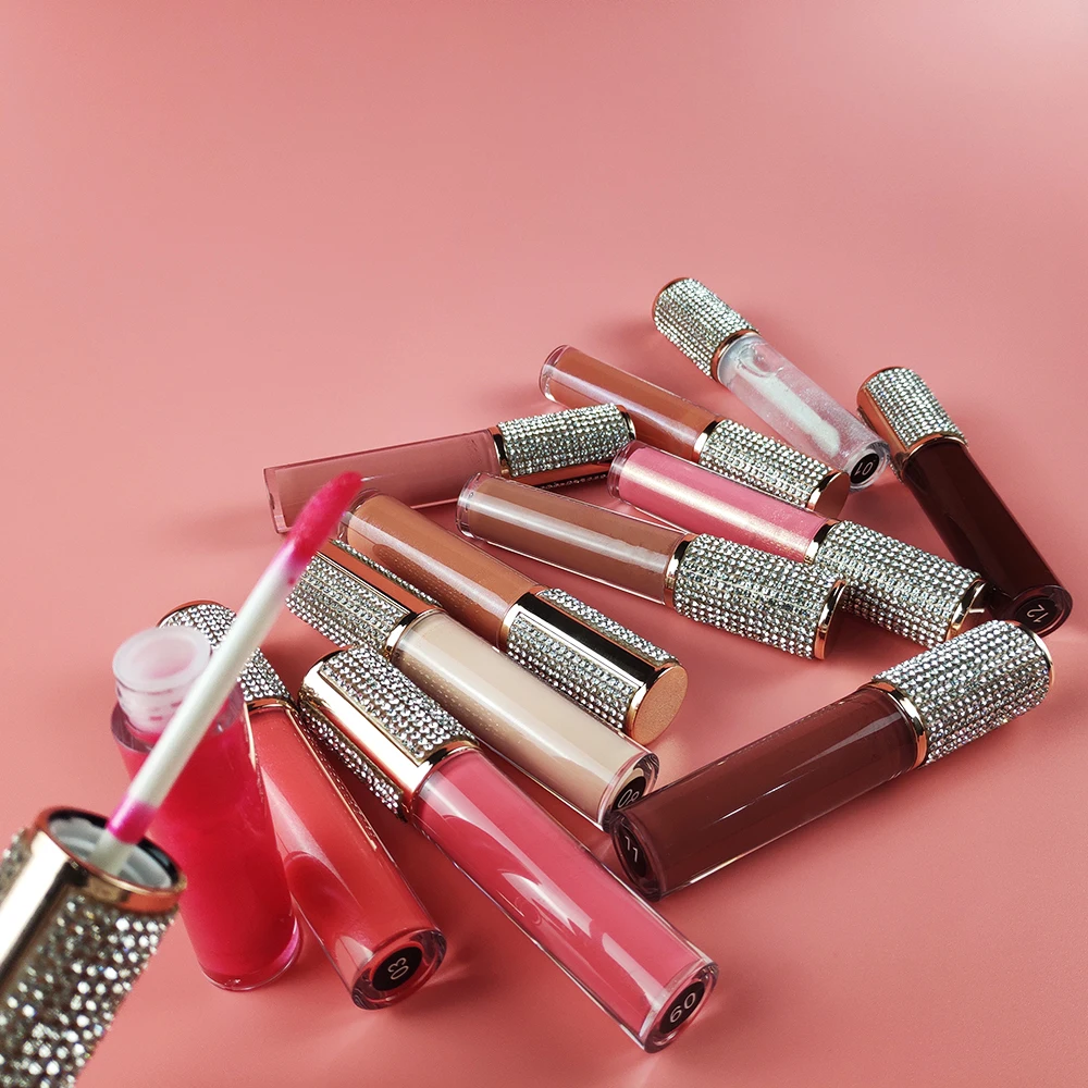 wholesale luxury 45 colors glitter lip gloss make your own logo transparent diamond liquid lip gloss