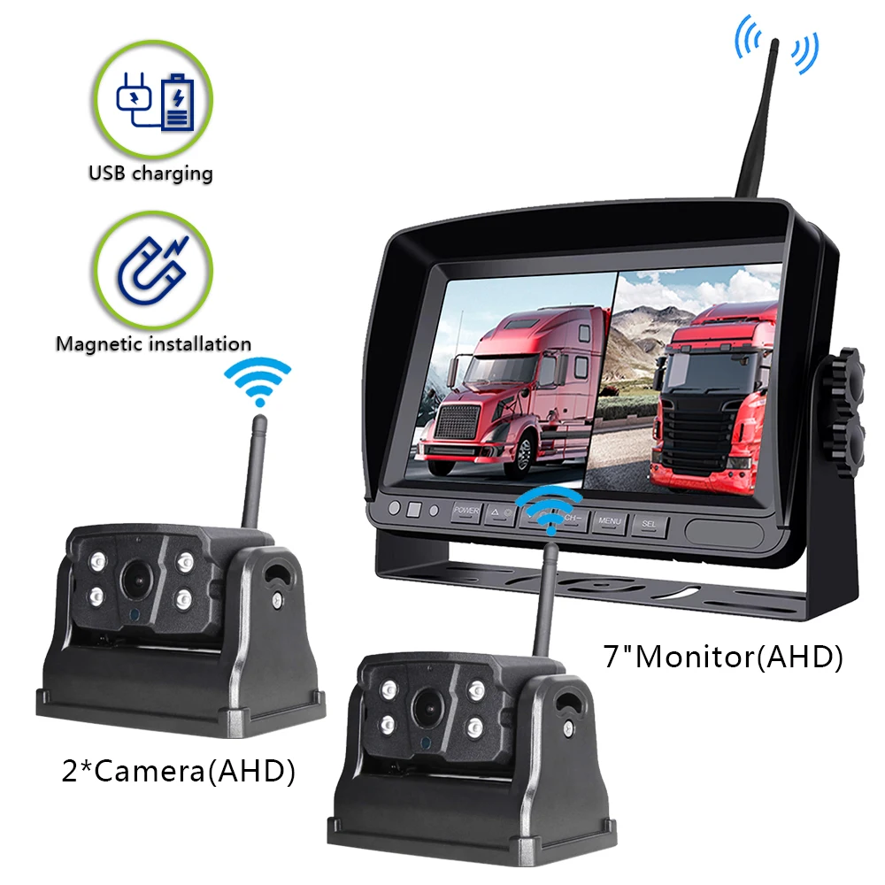 Security Wireless Wifi Solar Camera Backup Battery Digital 360 Degree Heavy Duty Camera System 7inch Ips Ahd Quad Monitor Kit