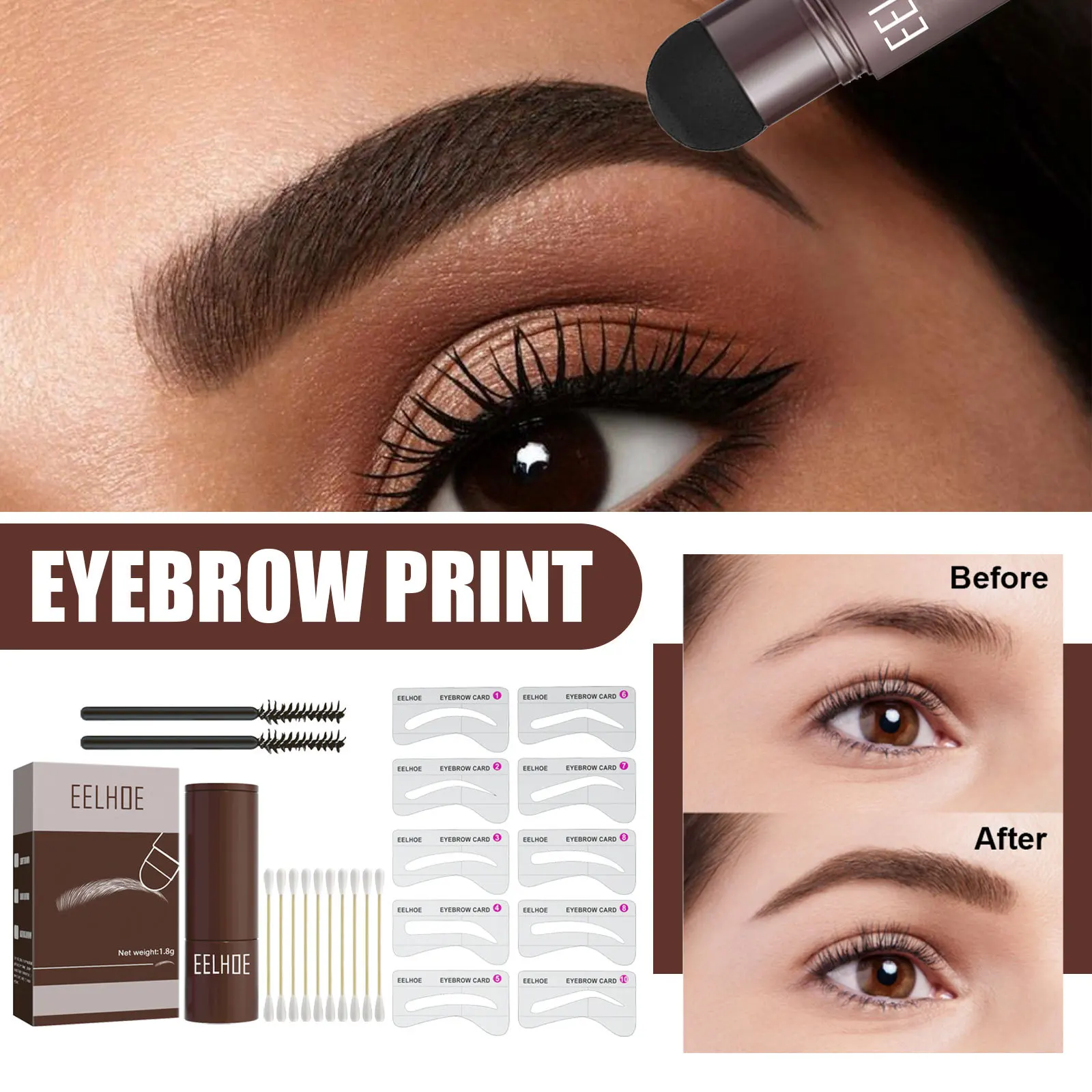 Hot 3 Colors Eyebrow Print Set With Brush Eyebrow Card Women Beauty And Accessories Waterproof Long Lasting Eyebrow Enhancers