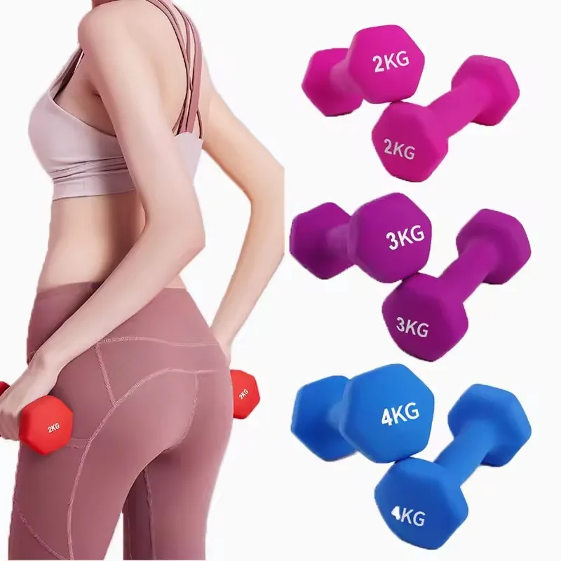 Custom Logo Gym Fitness Equipment 1kg 5kg Man Women Pink 2kg Sports Dipping Neoprene dumbbells hex dumbbell set