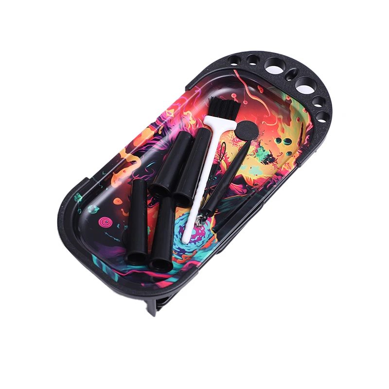 Factory Outlet Stock Rolling Tray Metal Printed Rolling Console With Folding Base Stand Table Tray Smoking Accessories Kit Set