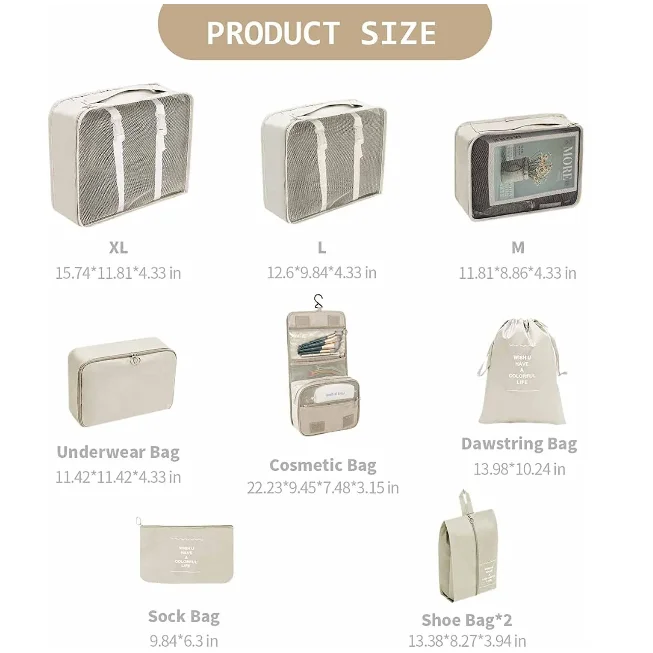 9 Set Lightweight Packing Cubes Suitcase Organizer Bags Travel Cubes Luggage Organizers Toiletries Bag Luggage Storage Bag