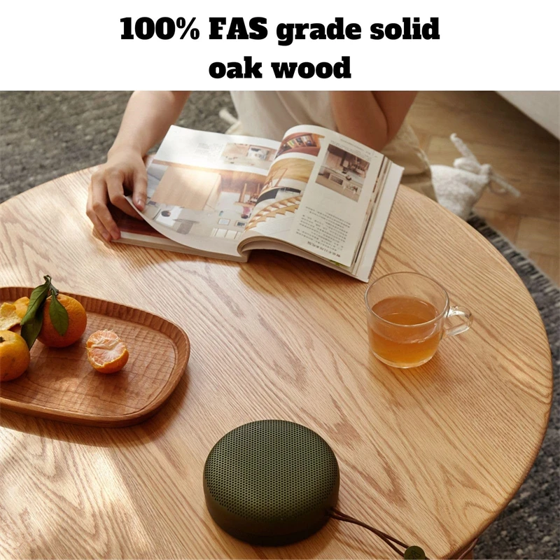 Log Color Low Modern Round Solid Oak Wooden Coffee Table for Coffee Shop