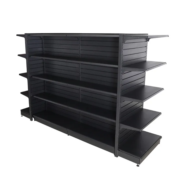 Стеллаж для суперкосметических магазинов двухсторонний супермаркетов черные полки гондолы по заводской цене