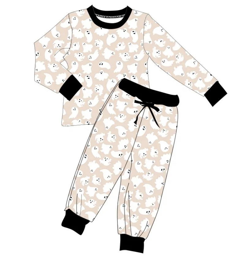 2022 Wholesale Toddler Baby Halloween Lounge Set Pink Boo Ghost Pattern Kids Girl Boutique Outfits Clothing Set