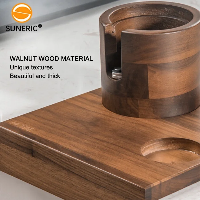 Barista 58 mm Walnut Wood Coffee Filter Holder Mat Rack Stand Set Custom Tamper And Portafilter Holder