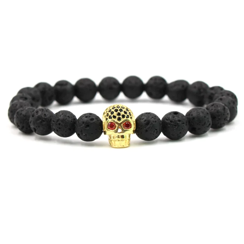 2022 New Concept Design Explosive Fashion 8mm Stretch Natural Stone Beads Lava Beads Skull Jewelry Bracelet