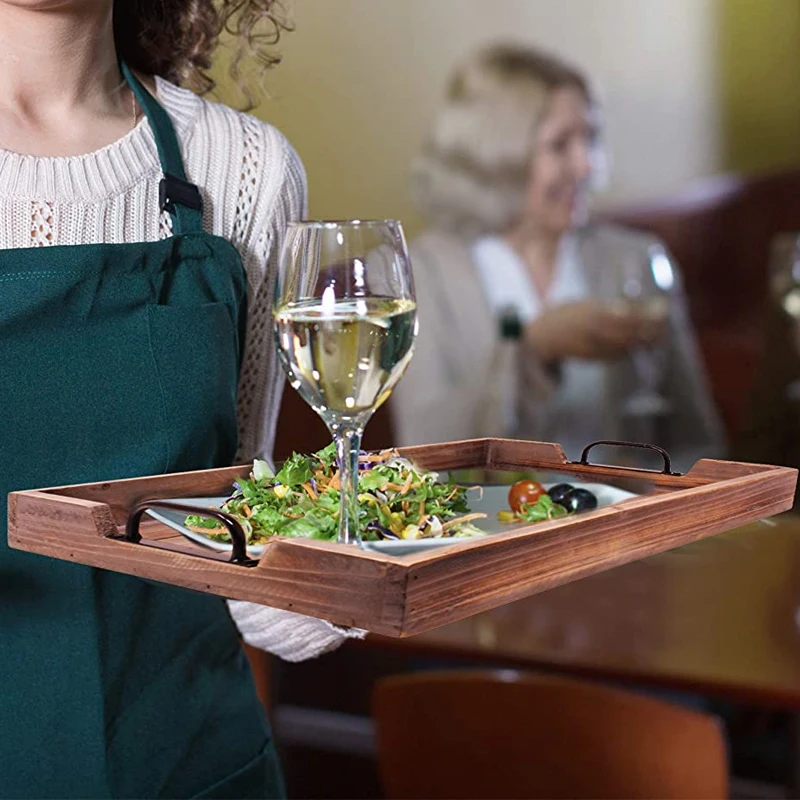 
Classic Large Square Black Walnut Wood Tray with Handles For Coffee or Breakfast in Bed 