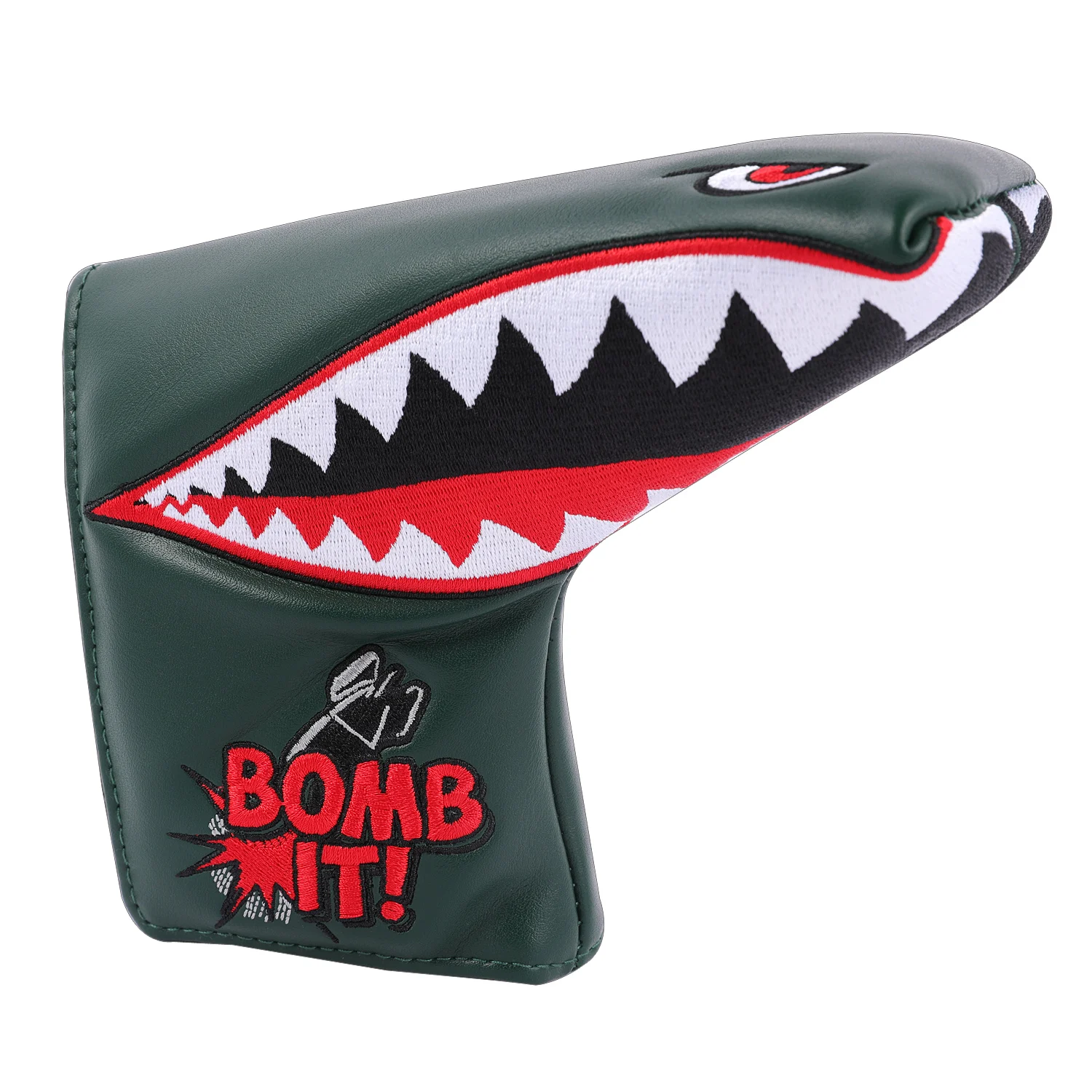 Drop-shipping Shark Bomb IT White PU Leather Strong Magnetic Closure Golf Head covers Blade Putter Cover