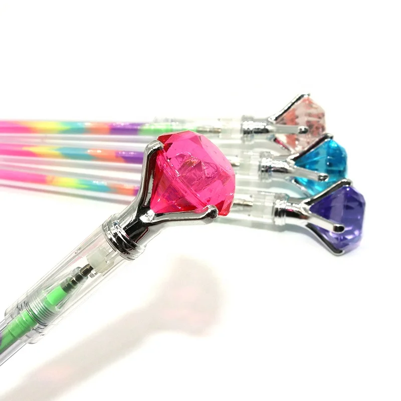 Wholesale creative stationery fancy big diamond plastic multicolor gel pen for school kids