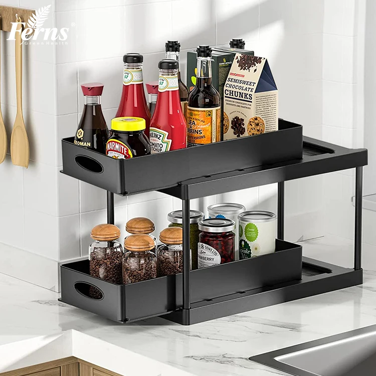 2 Tier Sliding Cabinet Basket Pull Out Cabinet Storage Organizer Kitchen Under Sink Organizer With Drawer