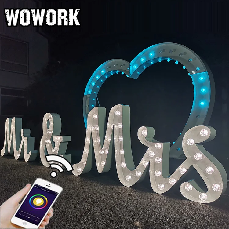 2023 WOWORK 4 фута 3 rgb большой гигантский mr & mrs светлый Декор Свадебный шатер с буквами для праздничных мероприятий декорации
