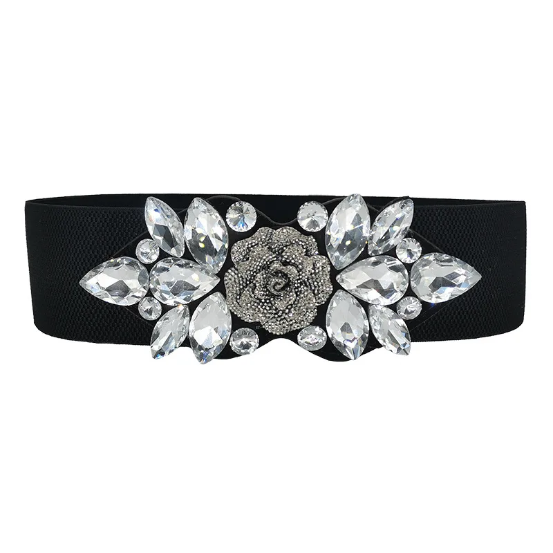 Flower Beaded Elastic Cummerbunds Female Dress Corsets Waistband Belts Decoration Wide Belt