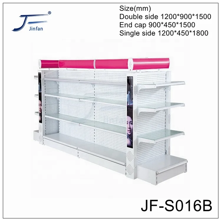 Customized High Quality Supermarket cosmetics and skin care products semi-circle glass display shelving