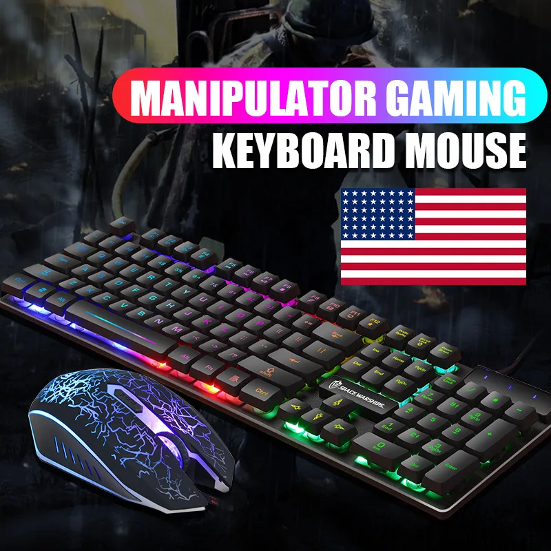 Best-Selling Backlit 108 Keys Wired And Mouse Set Desktop Computer Game Keyboard