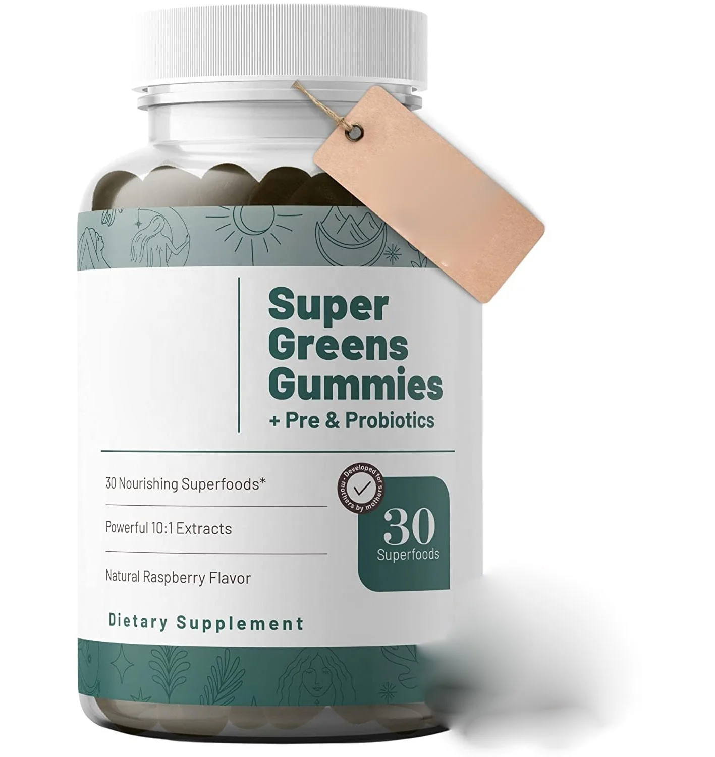 Private label  Super Greens Gummies with Prebiotics & Probiotics 30 Powerful Greens Superfoods Womens Multivitamin Gummy