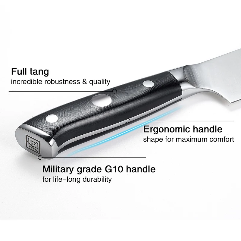 Hot Sale Full Tang 8 Inch German High Carbon Steel Kitchen Chef Knife With Natural Ebony Wood G10 Handle Knives Custom