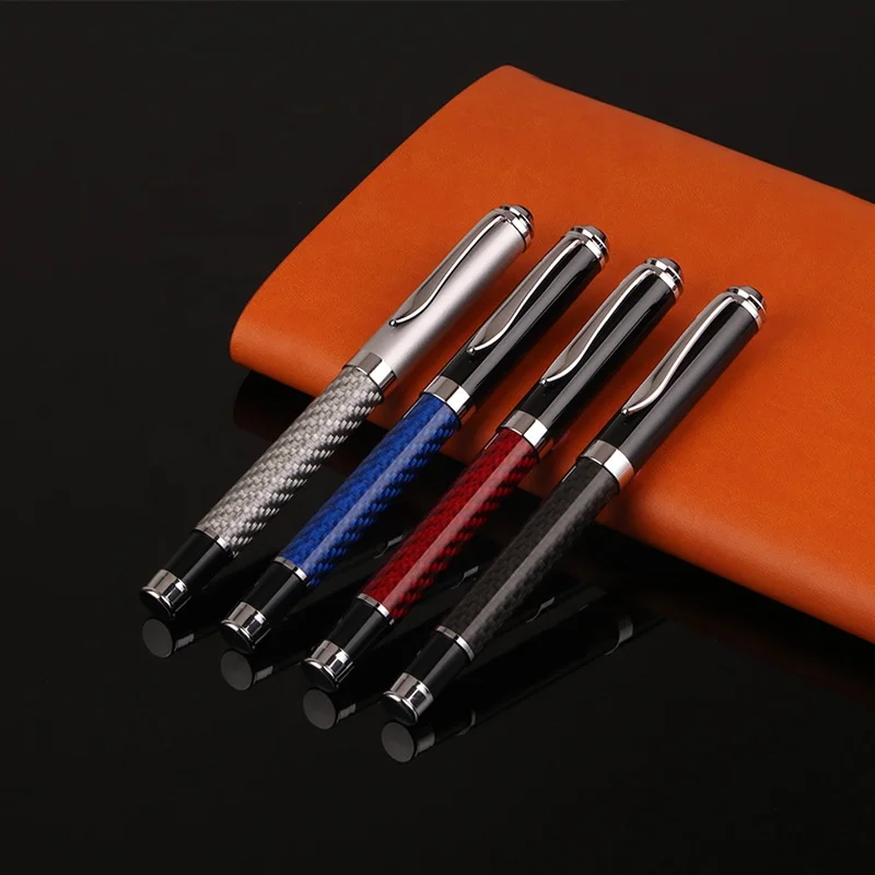 High quality carbon fiber pen gift metal roller ballpoint gel pen liquid ink black metal pen