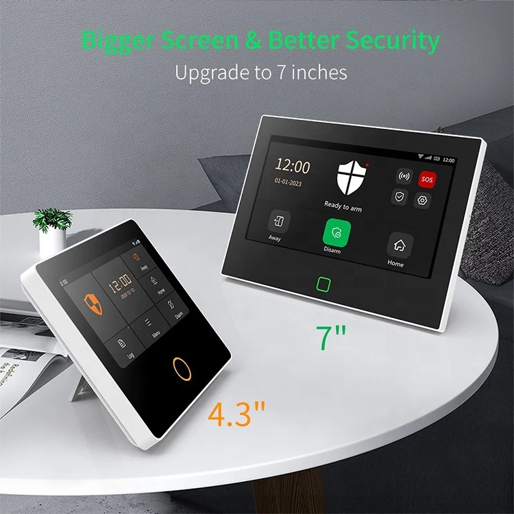 Wireless Tuya Smart WiFi And 4G Home Security Alarm System Kits With 7 Inch Full-color Touch Screen Display And 5000mAh Battery
