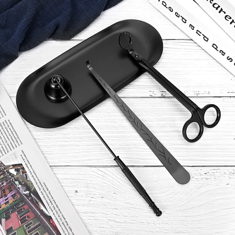 4 In 1 Luxury Stainless Steel Snuffer Wick Trimmer Dipper Storage Tray Plate Candle Accessories Set