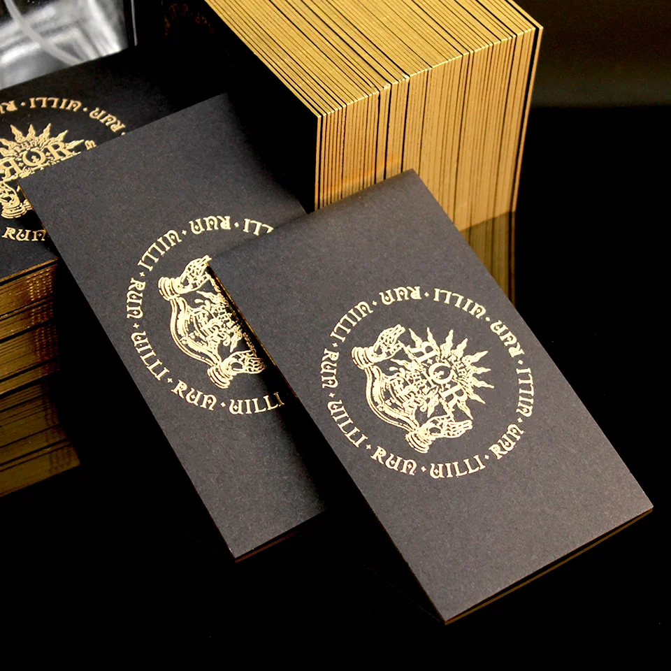 Company Supply Customized Private Embossed LOGO Business Card Gold Foiled Edge Glossy Hot Stamping Printing Name Card
