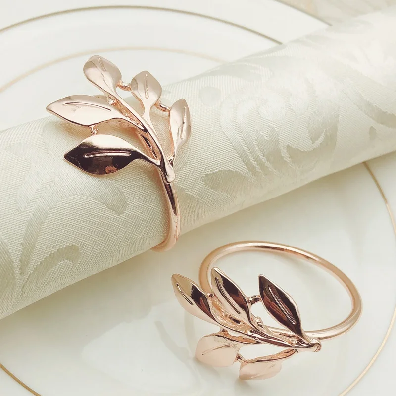 Gold Plating Metal Leaf Napkin Rings Stocked Leaves flower Napkin Holder for For Wedding Party home Dinners Decor
