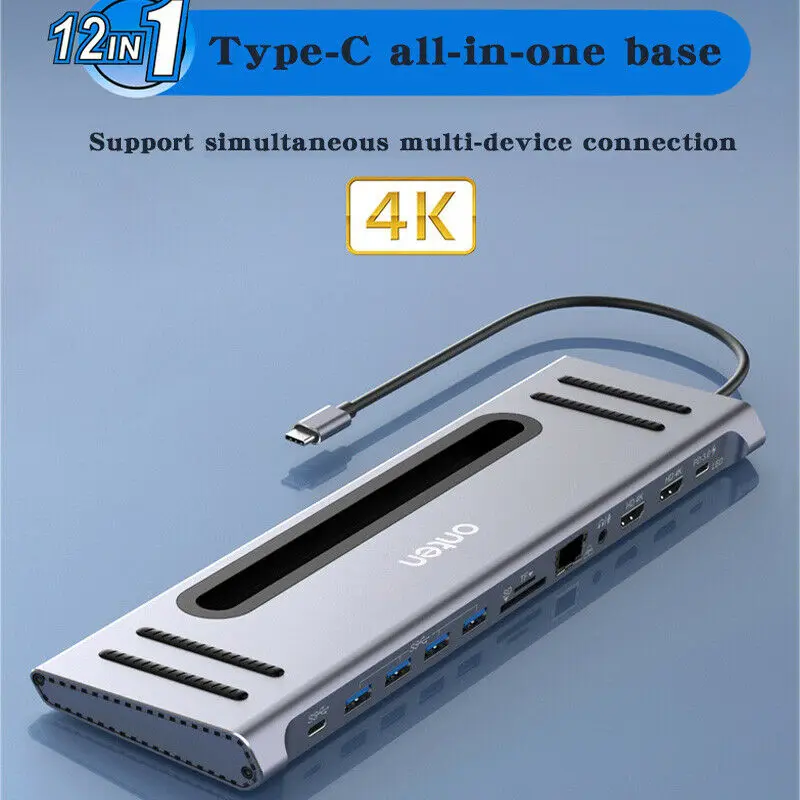 12 в 1 Многофункциональный USB Hub 3,0 Type-C Адаптер Hub Док-станция для HD-MI 4K PD3.0 док-станции для ноутбуков MacBook