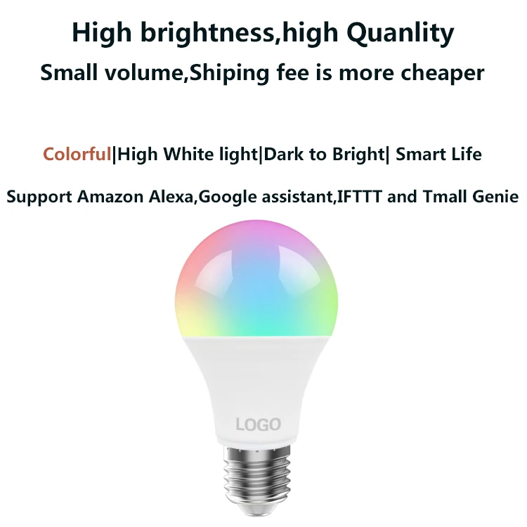 
Excetly hot selling wifi led light work with Alexa,Google home,IFTTT and Tmall genie 100w equivalent smart bulb tuya light 