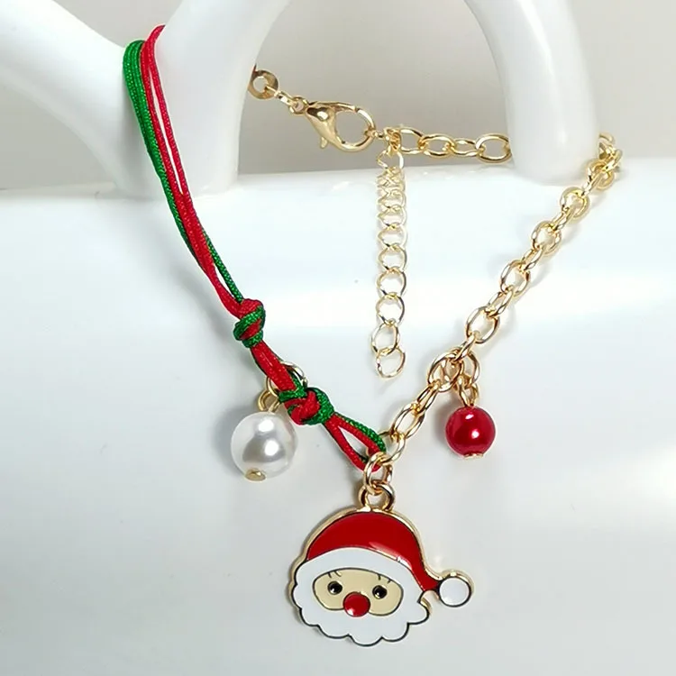 Christmas Hand Rope Charm Bracelet With Santa Claus Xmas Tree Beads Chain Fine Bracelets Christmas Jewelry for Women Kids Gift