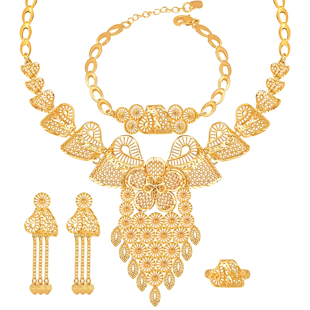 2022 luxury dubai bride wedding party champagne gold plated jewelry set