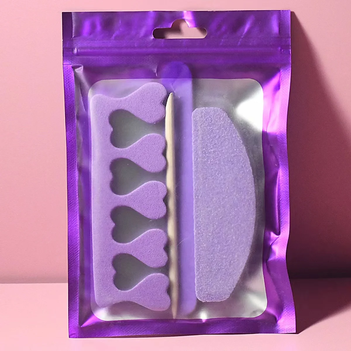 Wholesale Nail Art Purple 4 Pcs Manicure Finger Separator Wood Stick With Nail Files Set Nail Tools Set